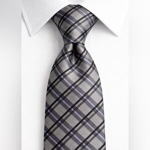 Saks Fifth Avenue 100% Silk Tie Gray Purple Geometric Stripes Made In USA